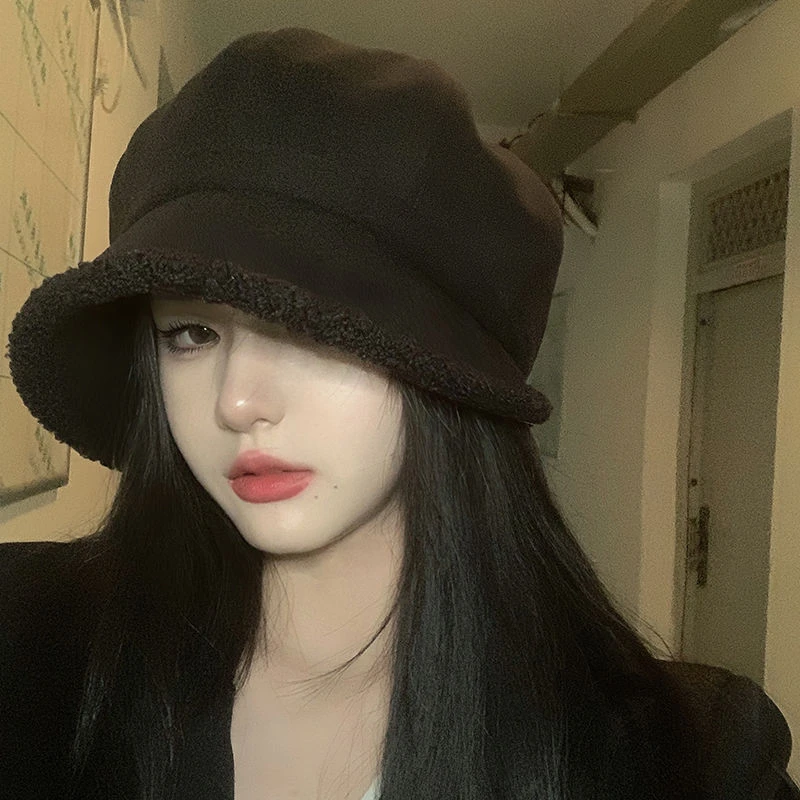 帽子女秋冬季加绒贝雷帽网红堆堆帽韩版素颜百搭保暖显脸小渔夫帽