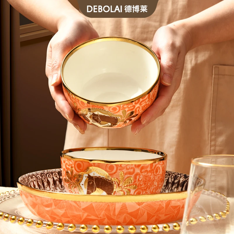 DEBOLAI德博莱御马图陶瓷碗家用欧式米饭碗A