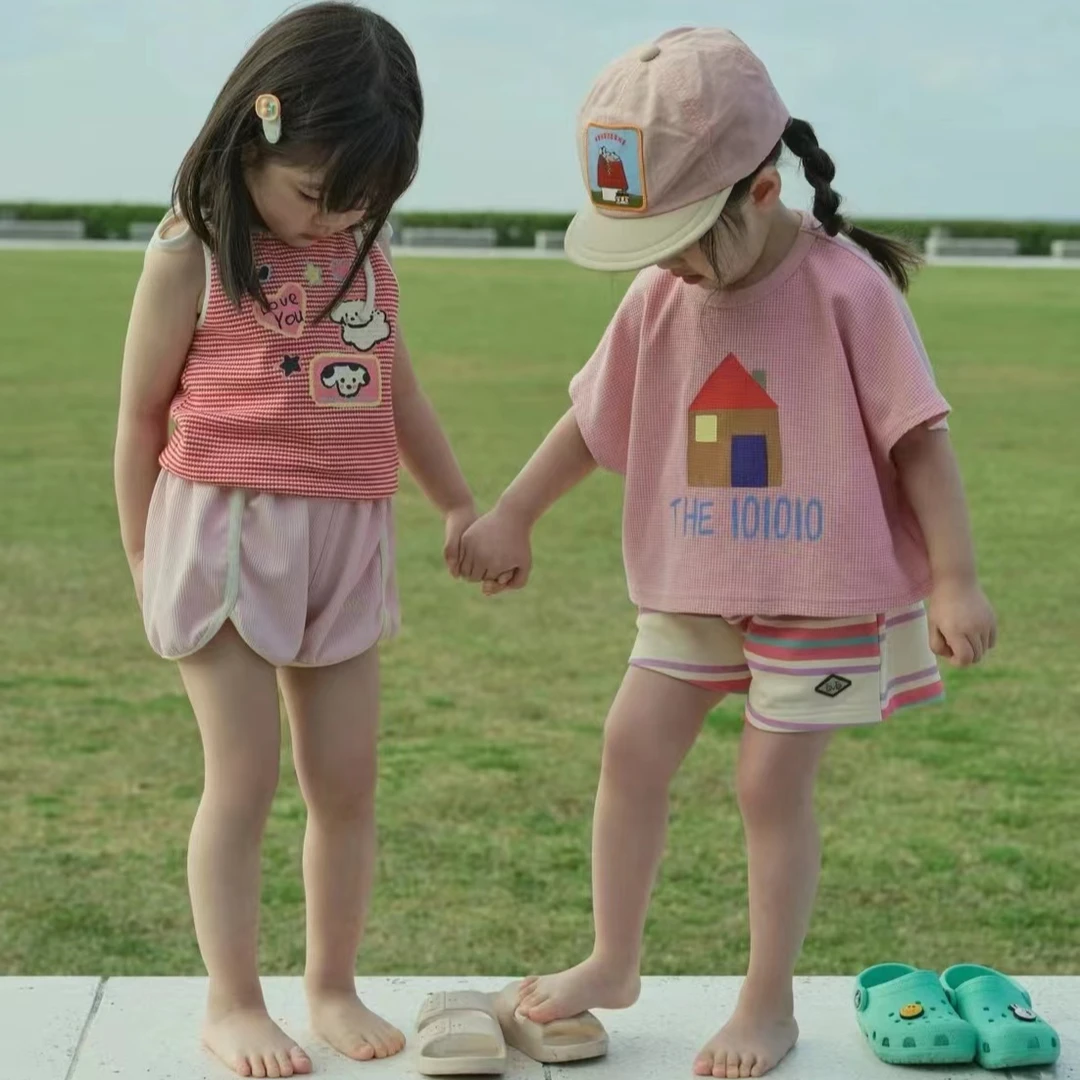 2024新款韩版儿童休闲套装网红春夏洋气童装卡通小童印花针织时尚