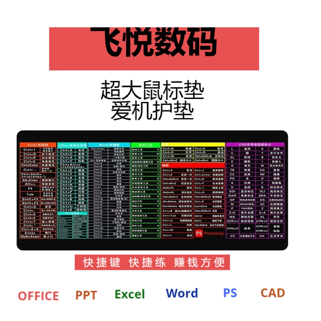 全新未使用  鼠标垫超大号cad办公快捷大全办公桌面键盘垫书桌垫