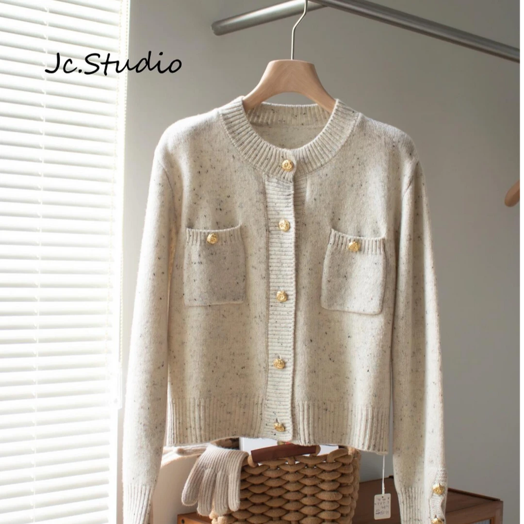 【 程总专属 】2024秋冬圆领小香风口袋针织开衫外套785