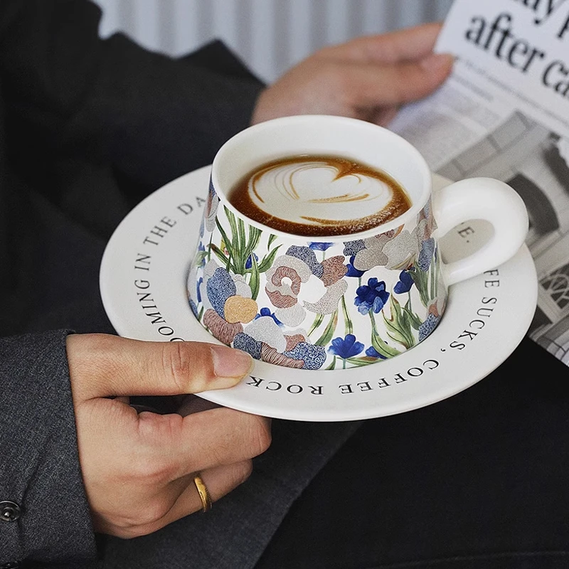 泽滕家设计师高颜值陶瓷咖啡杯碟对杯原创手绘杯子女生水杯马克杯