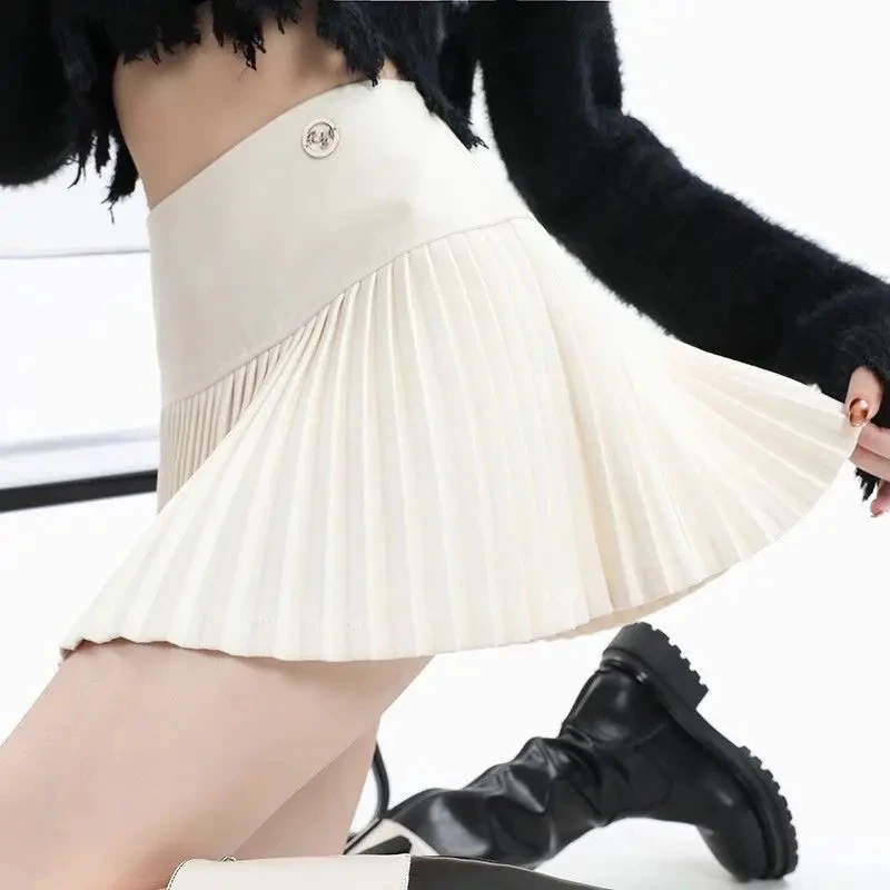 2024秋冬款毛呢辣妹高腰遮胯显瘦A字半身裙百褶裙