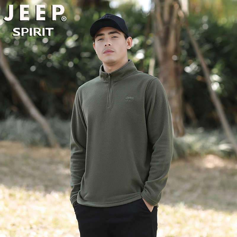 JEEPSPIRIT半拉链套头卫衣男2024春秋季男士休闲抓绒衣纯色打底衫