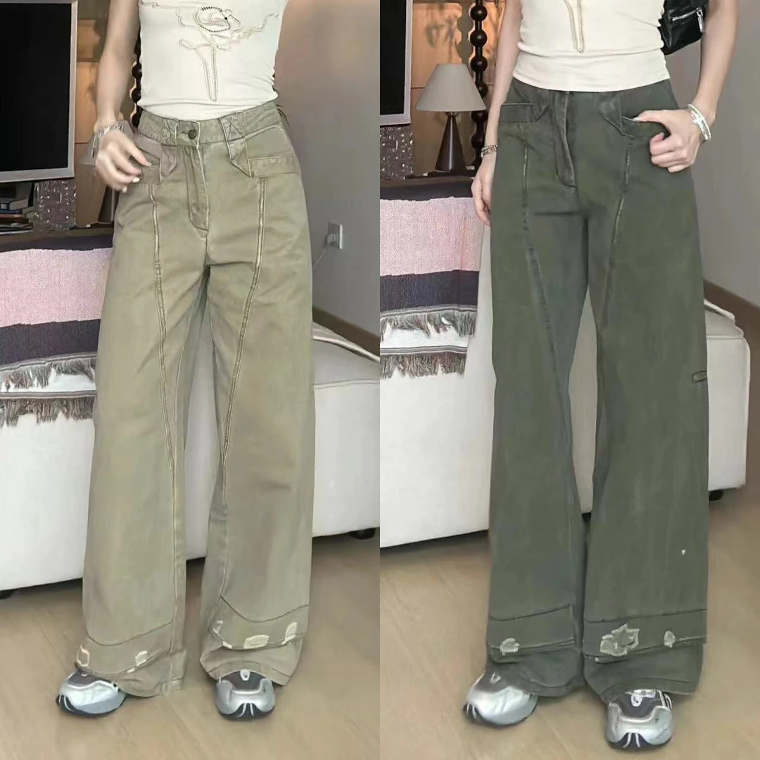 JYZ【巴斯克】中高腰美式宽松水洗工装裤水洗设计做旧休闲