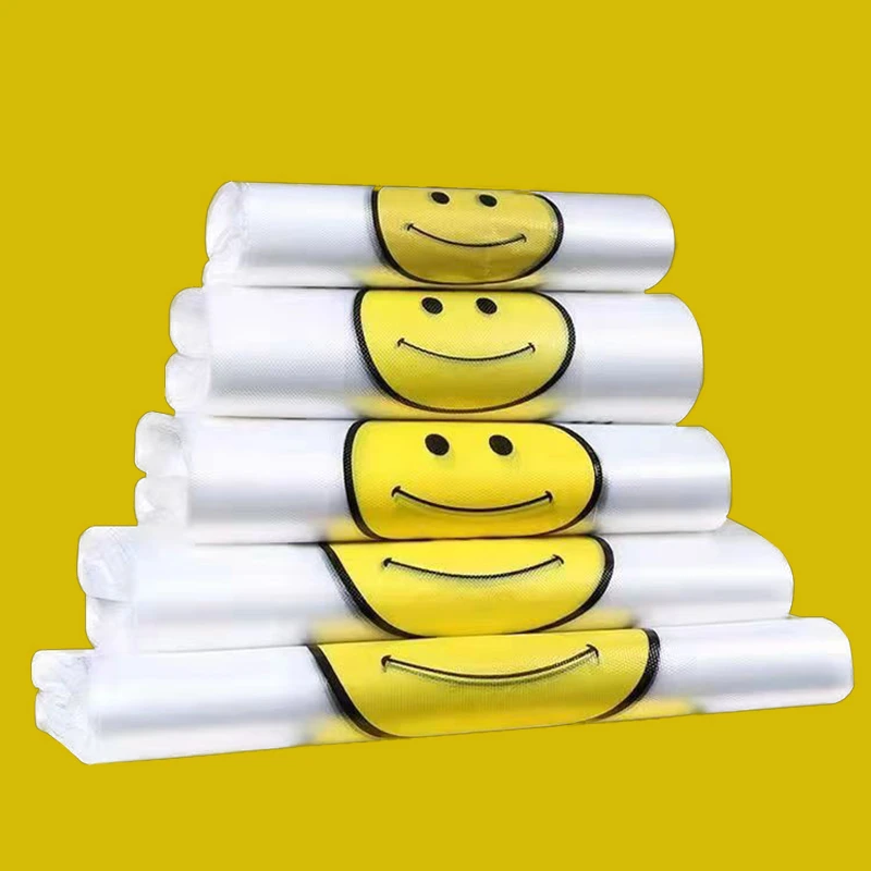 笑脸加厚透明塑料袋外卖食品袋商用打包袋背心购物袋方便手提袋子