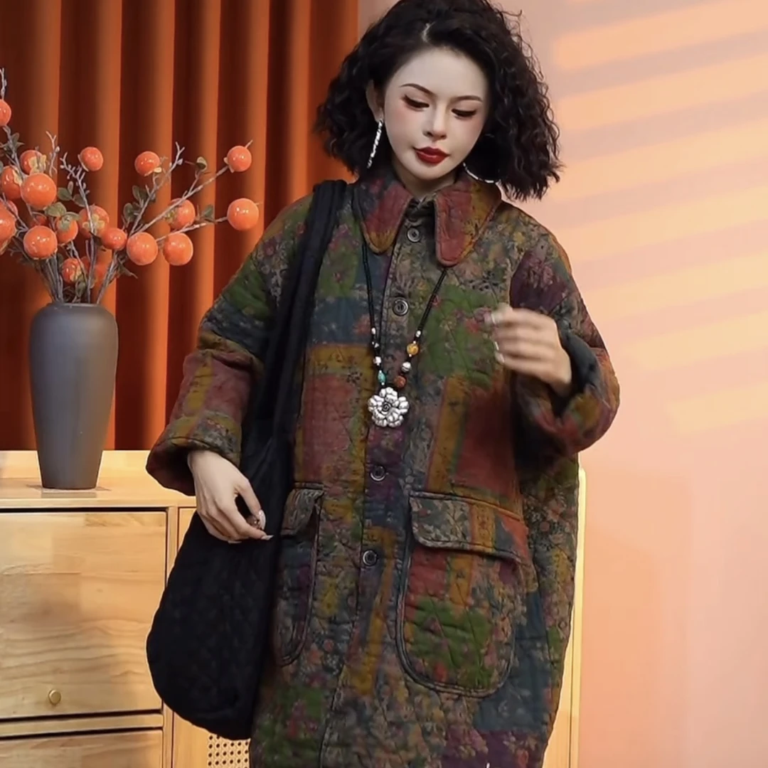 【乔一推荐】2024冬季新款时尚保暖加厚长袖女款中长款棉服25789