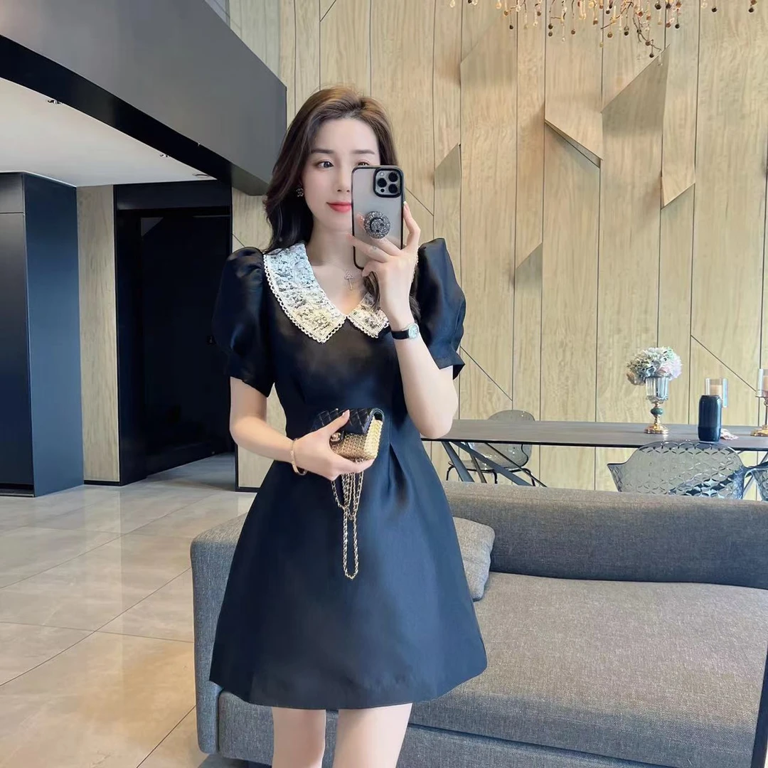 【大静静】温柔淑女泡泡袖收腰显瘦连衣裙DJJ1369