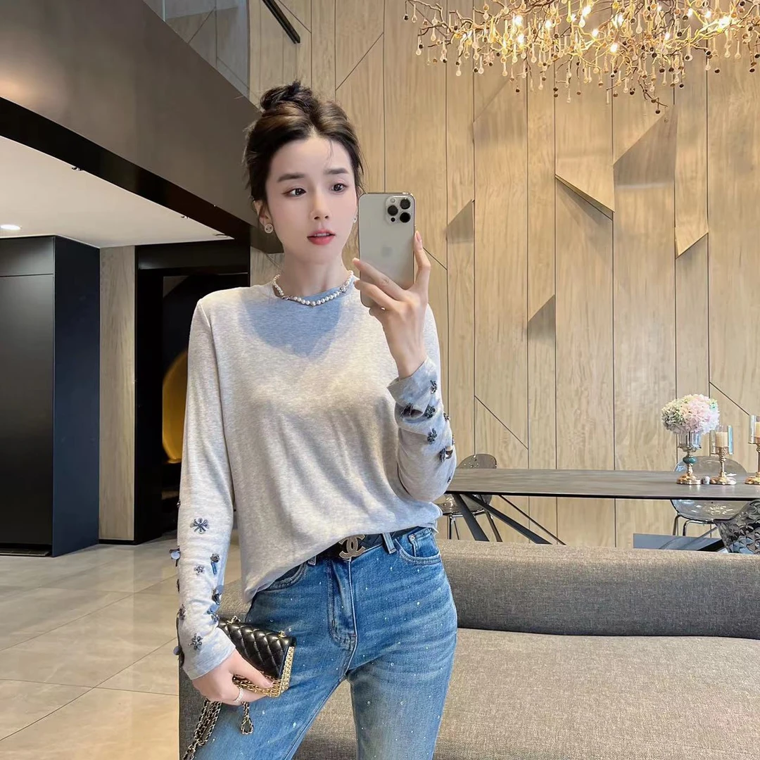 【大静静】柔糯百搭钉珠长袖TDJJ1094