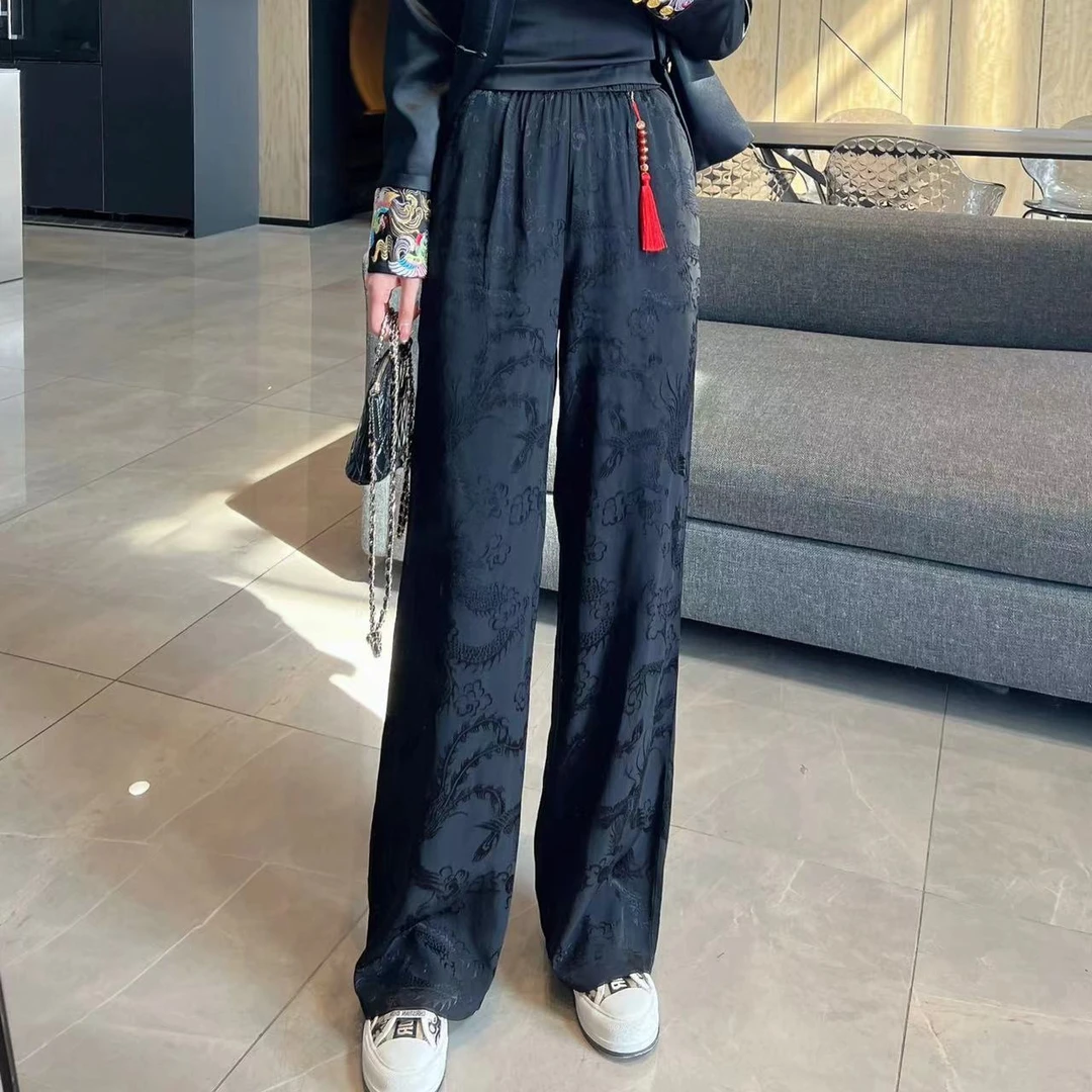 【大静静】奢华国风黑色阔腿裤DJJ1071