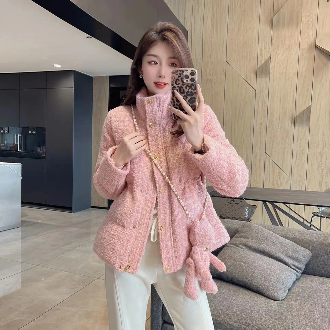 【大静静】格纹^小香风韩系减龄鹅绒服1739