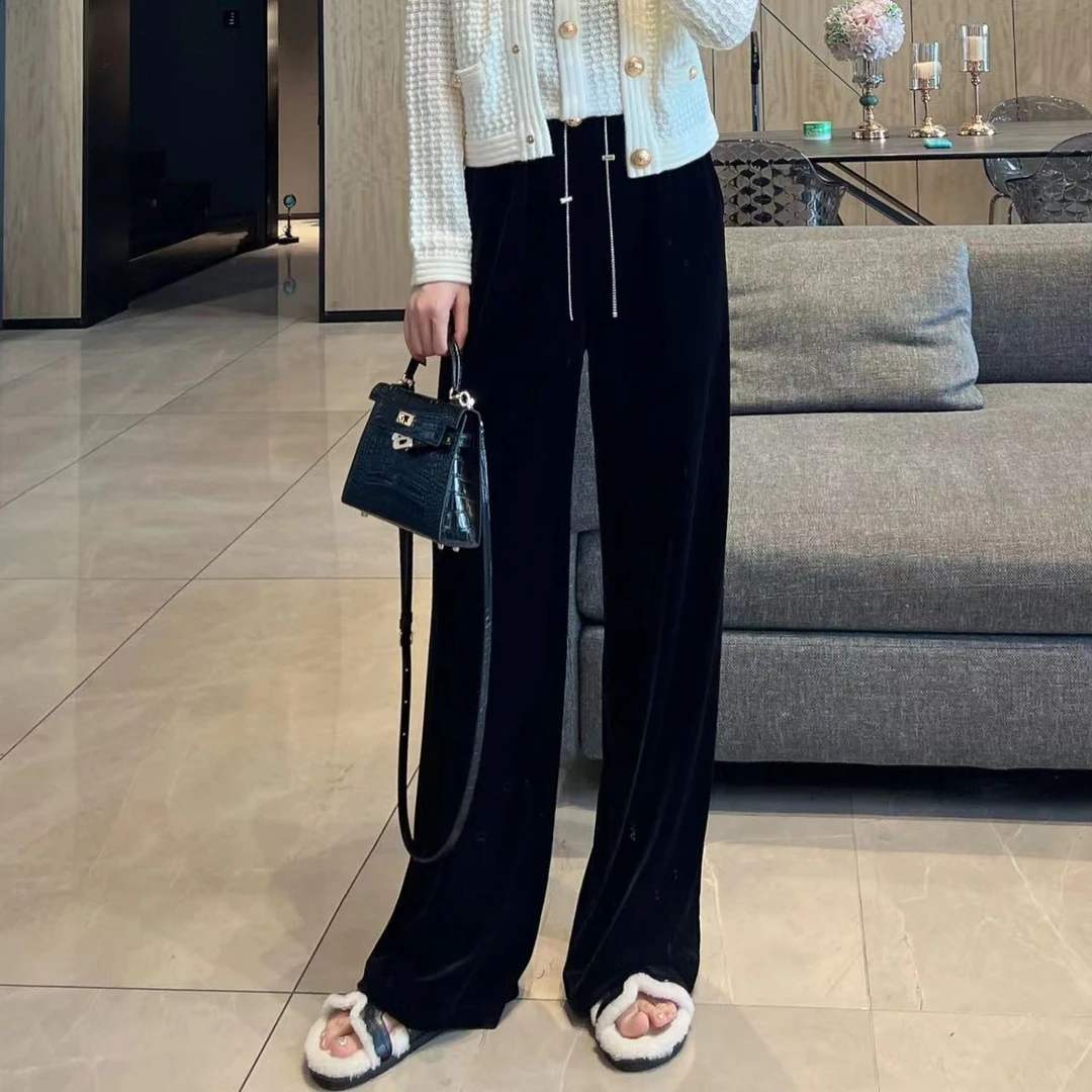 【大静静】秋季新款高级感丝绒阔腿长裤