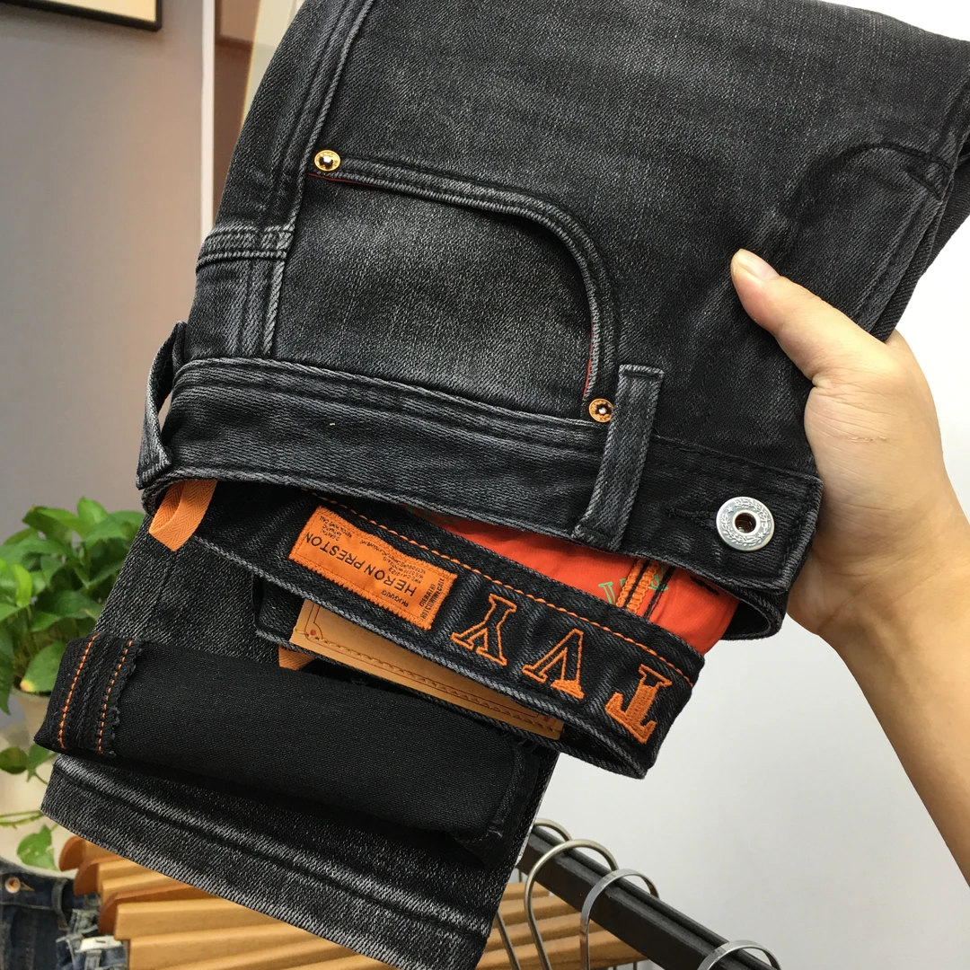 秋冬厚款黑色水洗牛仔裤男修身小直筒深灰色高品质休闲百搭裤子