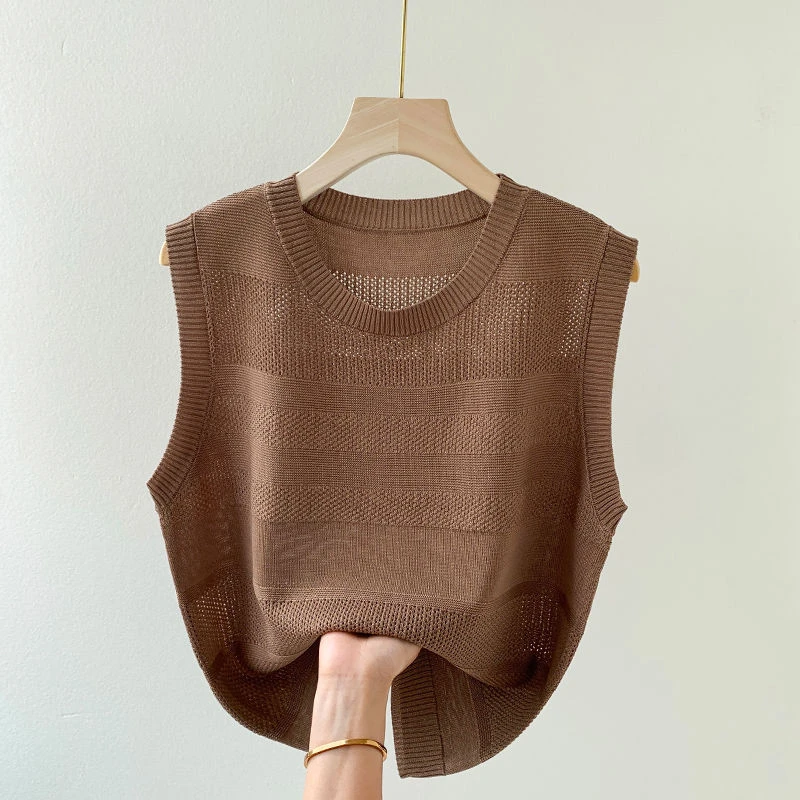 夏季镂空大码女装冰丝针织背心女夏外穿2024新款内搭打底衫时尚女