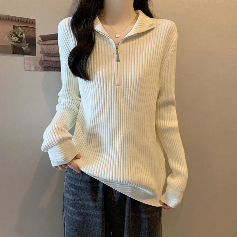 大码黑色POLO领内搭可外穿长袖针织衫女秋冬季胖mm显瘦打底衫上衣