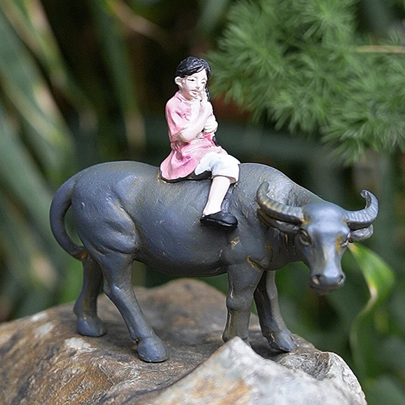 微景观水牛花盆造景摆件户外花园庭院茶桌面假山流水小动物装饰品