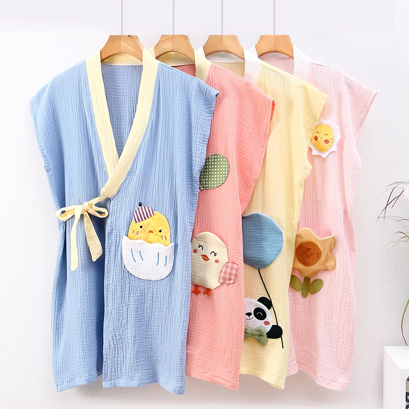儿童浴袍纯棉纱布浴巾游泳吸水速干夏季中大童宝宝睡袍短袖可穿式