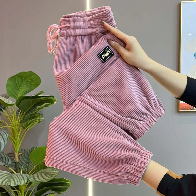 欧货时尚爆款雪尼哈伦裤百搭洋气时尚束脚卫裤高腰宽松显瘦休闲裤