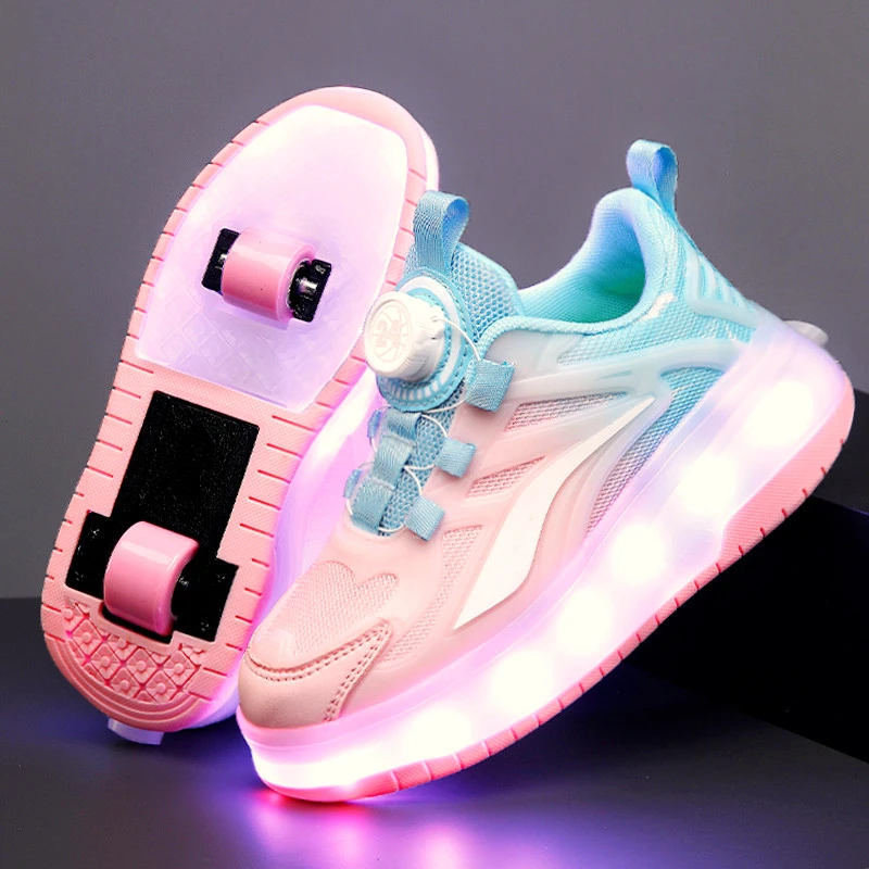 双轮暴走鞋女童鞋子2025新款大童轮滑鞋学生发光滑冰儿童鞋6-12岁