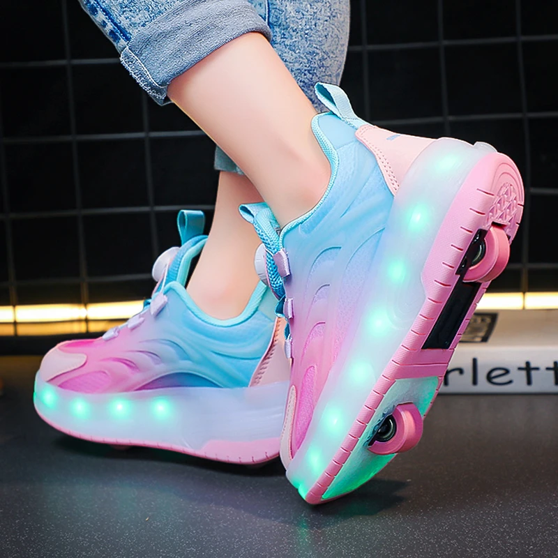 儿童暴走鞋女童鞋子四轮可收缩学生大童运动女孩溜冰轮滑鞋6-12岁