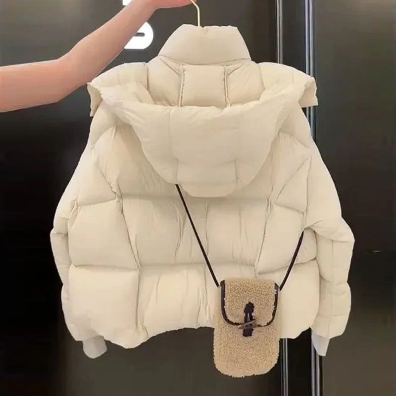 波司橙白色连帽面包服羽绒服冬季新款女装高级感超好看小个子短款