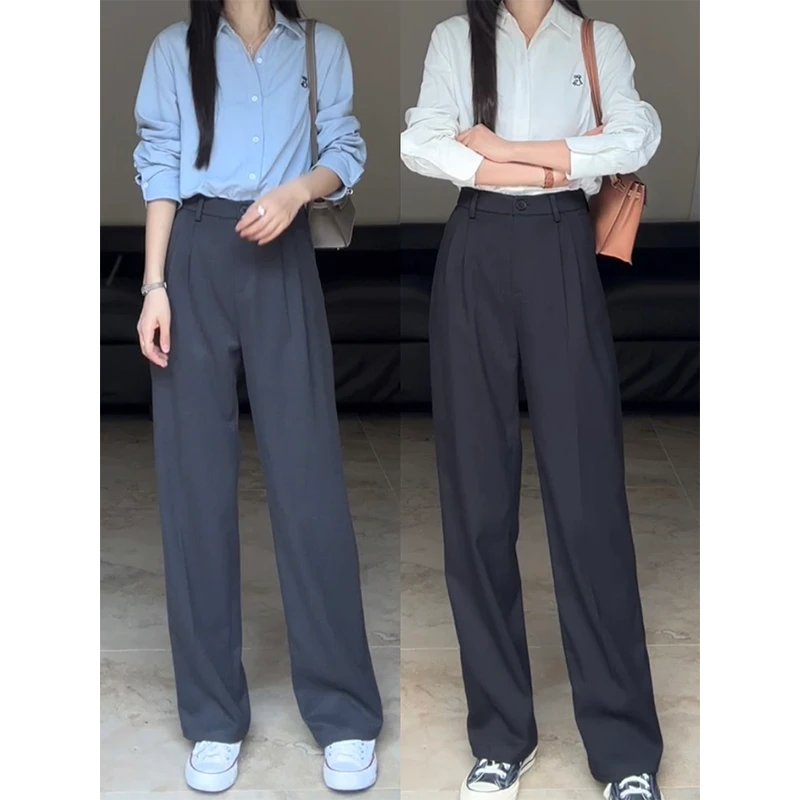 郭九九呢 春秋休闲垂感宽松直筒高腰显瘦百搭加厚西装裤G9K232808