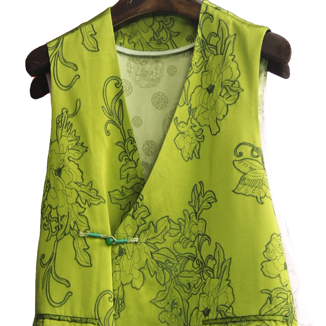 春夏季新款桑蚕丝马甲（中式提花中国风时尚马夹民族风）