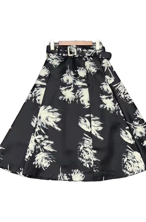 夏季新款印花百搭伞裙(女装半身裙碎花国风)