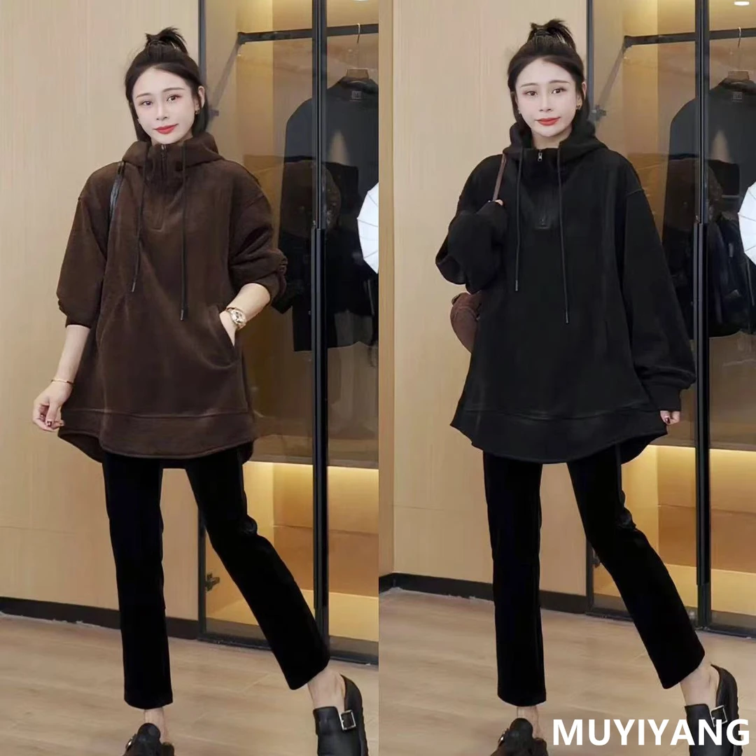 【若颜】小众休闲连帽半拉链肌理感高定版卫衣 衣长80 24-589#