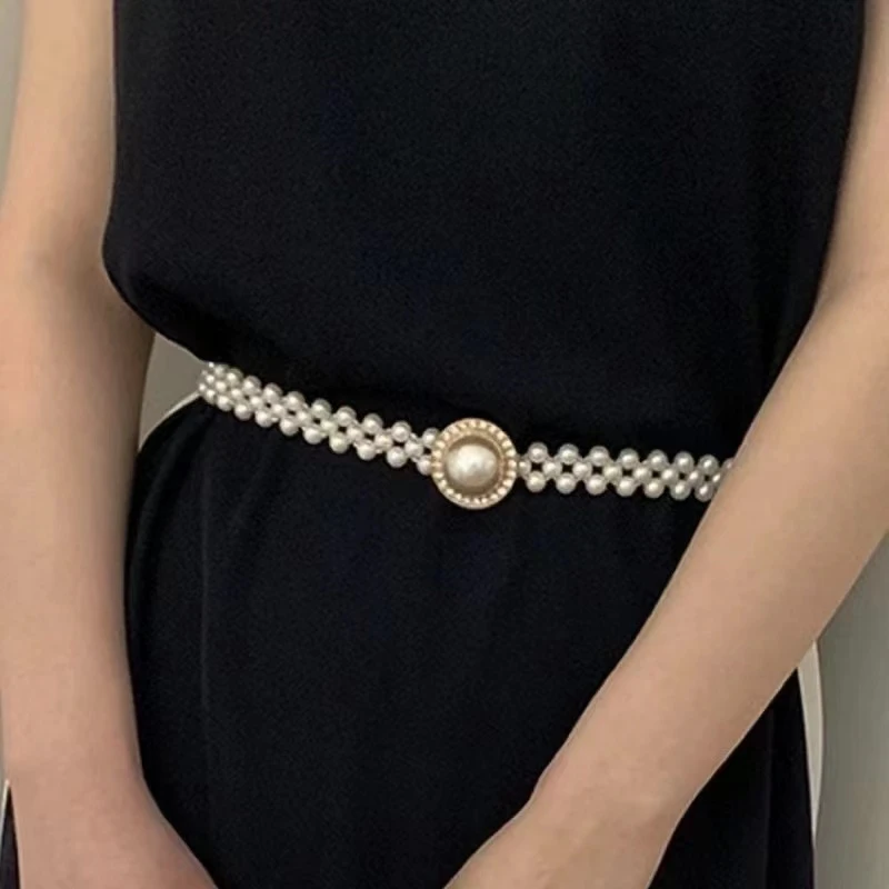 【珍珠腰链】搭配丝巾时尚百搭珍珠腰链弹力气质轻奢小众65cm