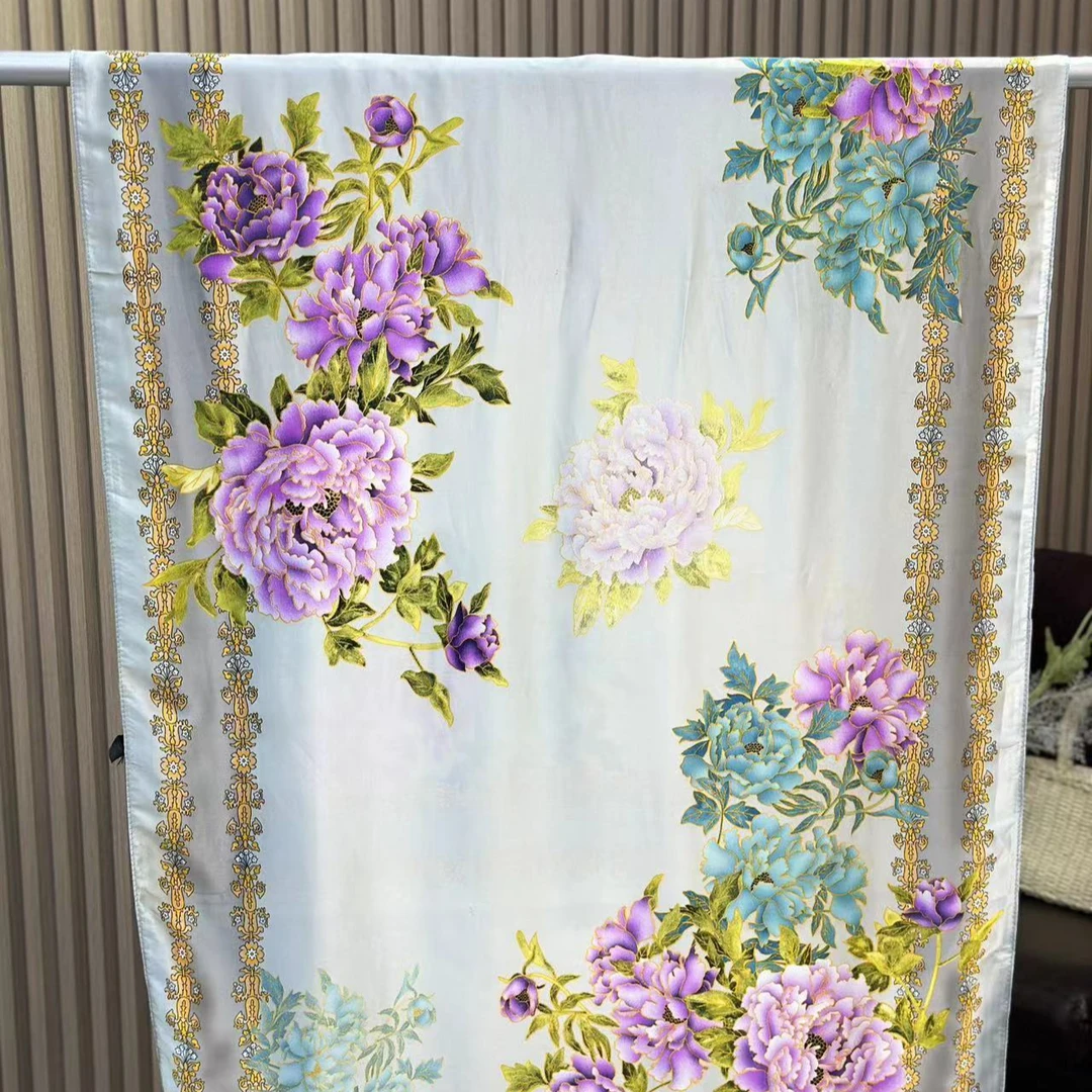 【灰牡丹】正鸿A175*75丽锦缎 时尚高端气质印花长巾