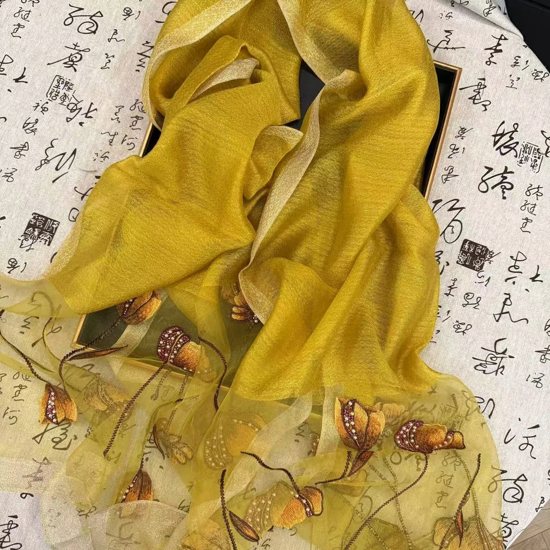 【香蜜沉沉-黄色】新中式国风刺绣大气优雅时尚百搭175*75