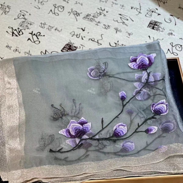 【玉兰花灰色】国风中式刺绣大气优雅时尚百搭175*75