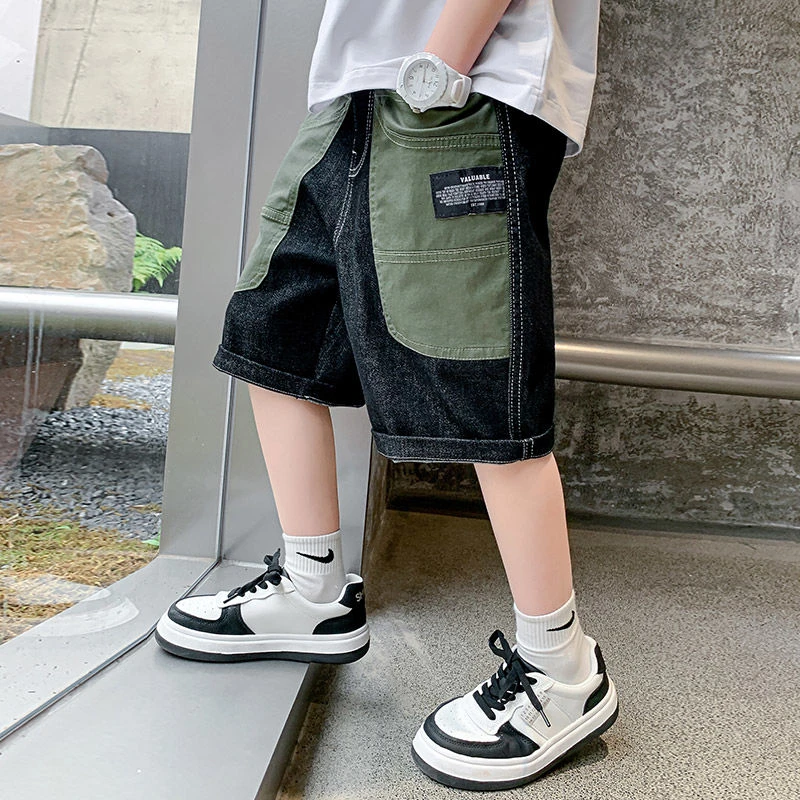 男童夏季工装牛仔短裤2024新款过膝裤子薄款夏装中大童休闲五分裤