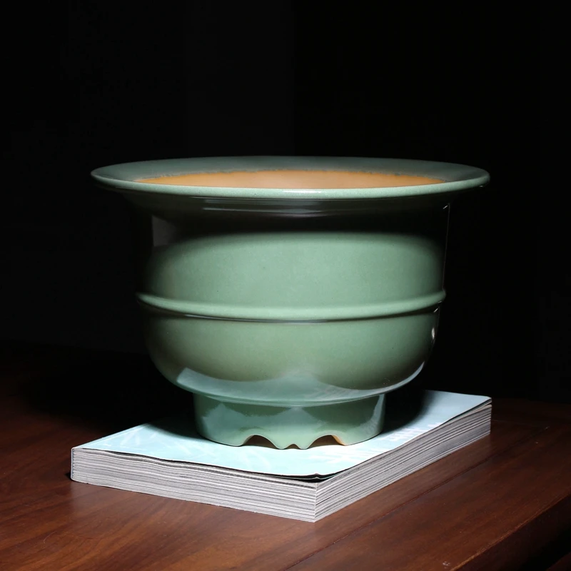 腰线金钟圆口形精品紫砂青釉兰花盆专用内门竹子盆景盆栽多肉菖蒲