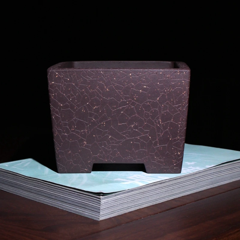 冰纹四方形一颗印精品紫砂花盆朱永南小盆景盆栽多肉菖蒲盆兰花盆