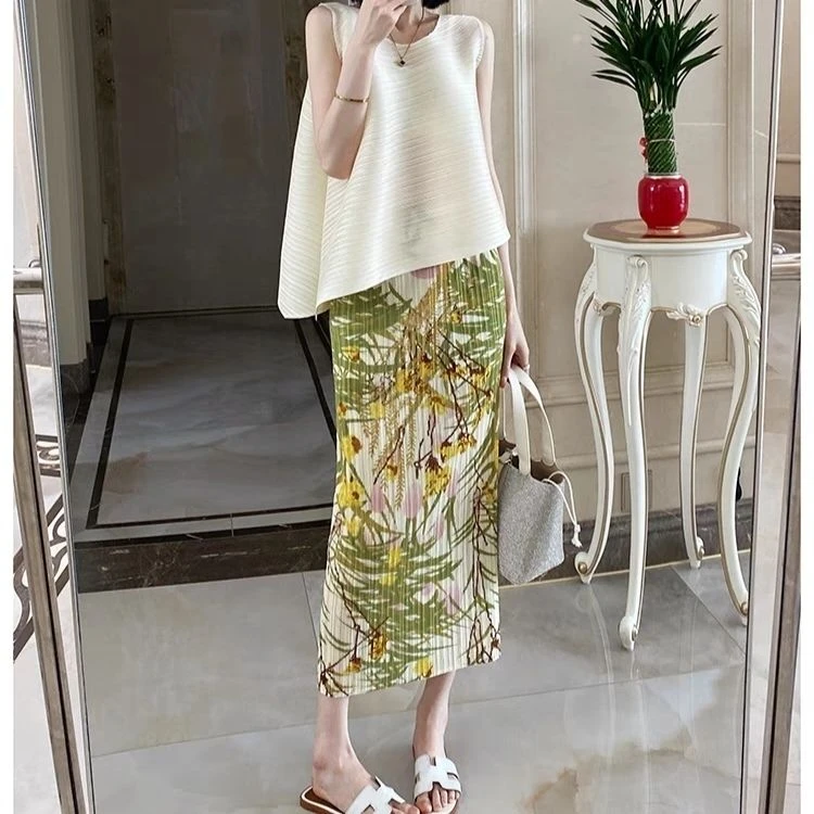 3宅风百褶小众设计感褶皱裙夏旅游高腰复古显瘦包臀半身裙