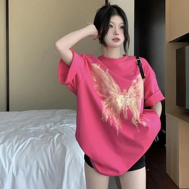 专柜商场撤回 短袖T恤女新款设计感衣服小众印花宽松休闲半袖上衣