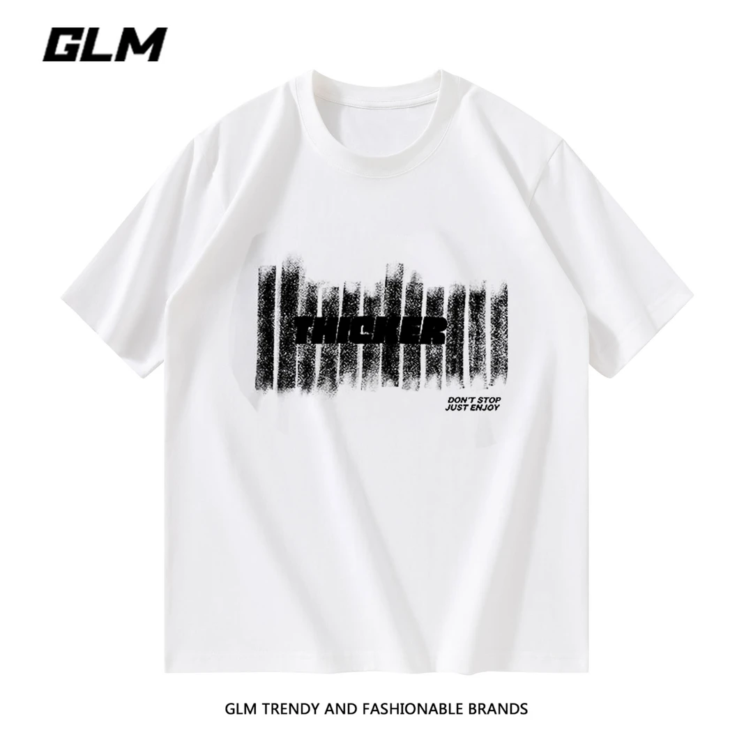 GLM透气纯棉t恤男女款夏季潮牌百搭宽松半袖打底衫-字母THICKER
