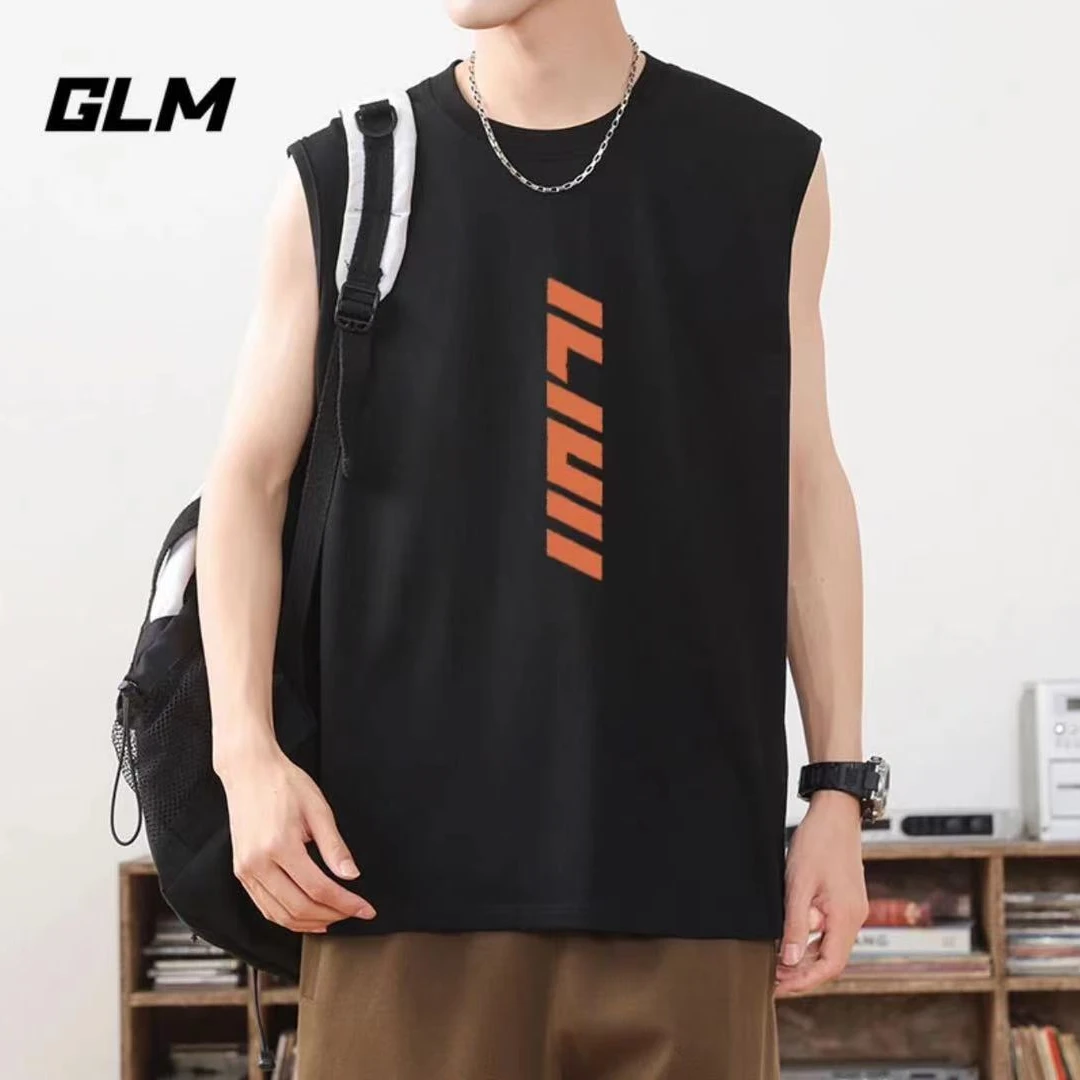 GLM夏季纯棉背心男款透气薄款无袖t恤宽松潮流百搭坎肩-竖ILIUII