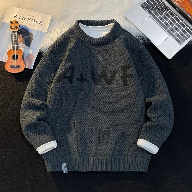 美式毛衣针织潮流宽松男士休闲圆领百搭港风秋冬款男打底针织衫