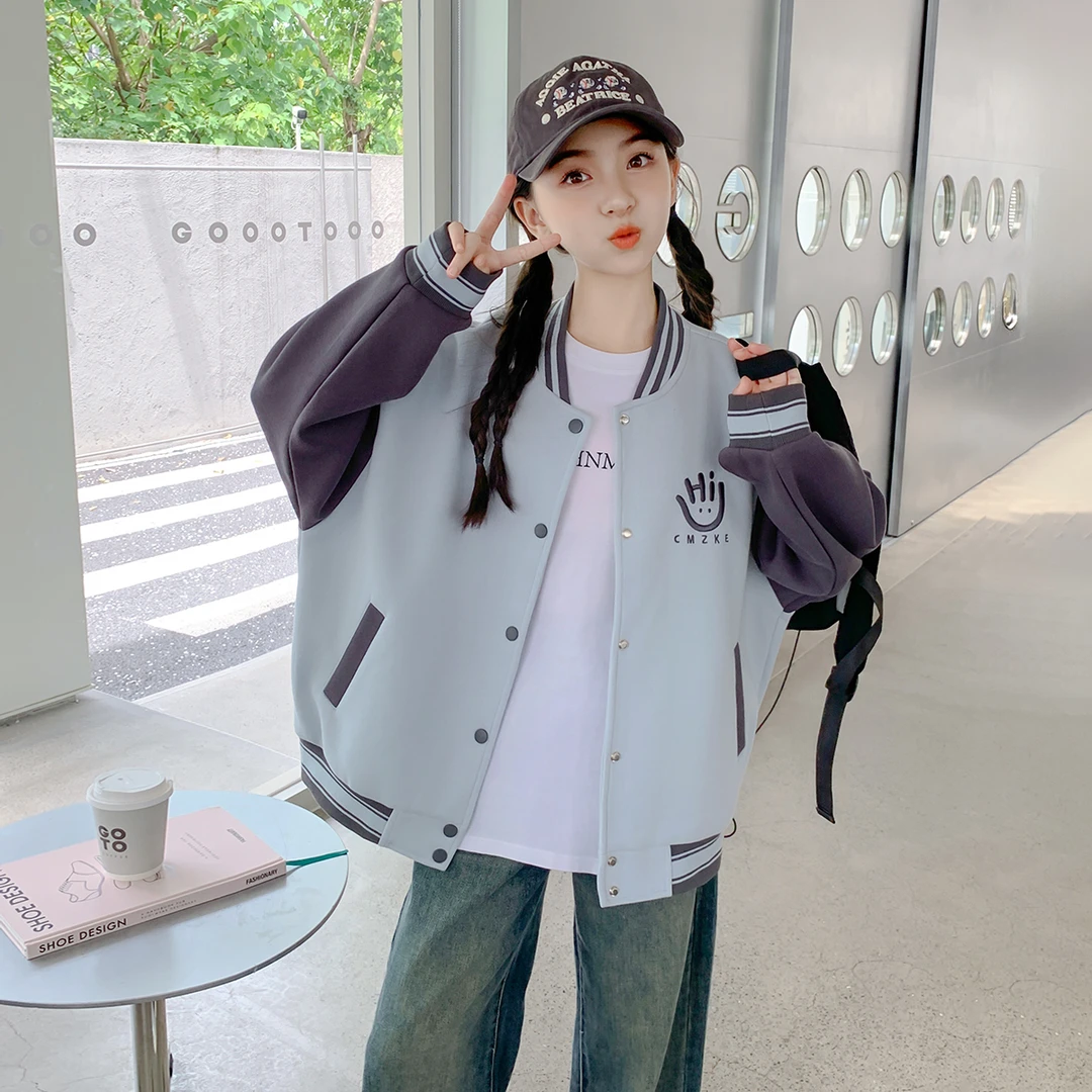 女大童春秋外套2025新款洋气休闲夹克上衣女孩春季棒球服Q61351