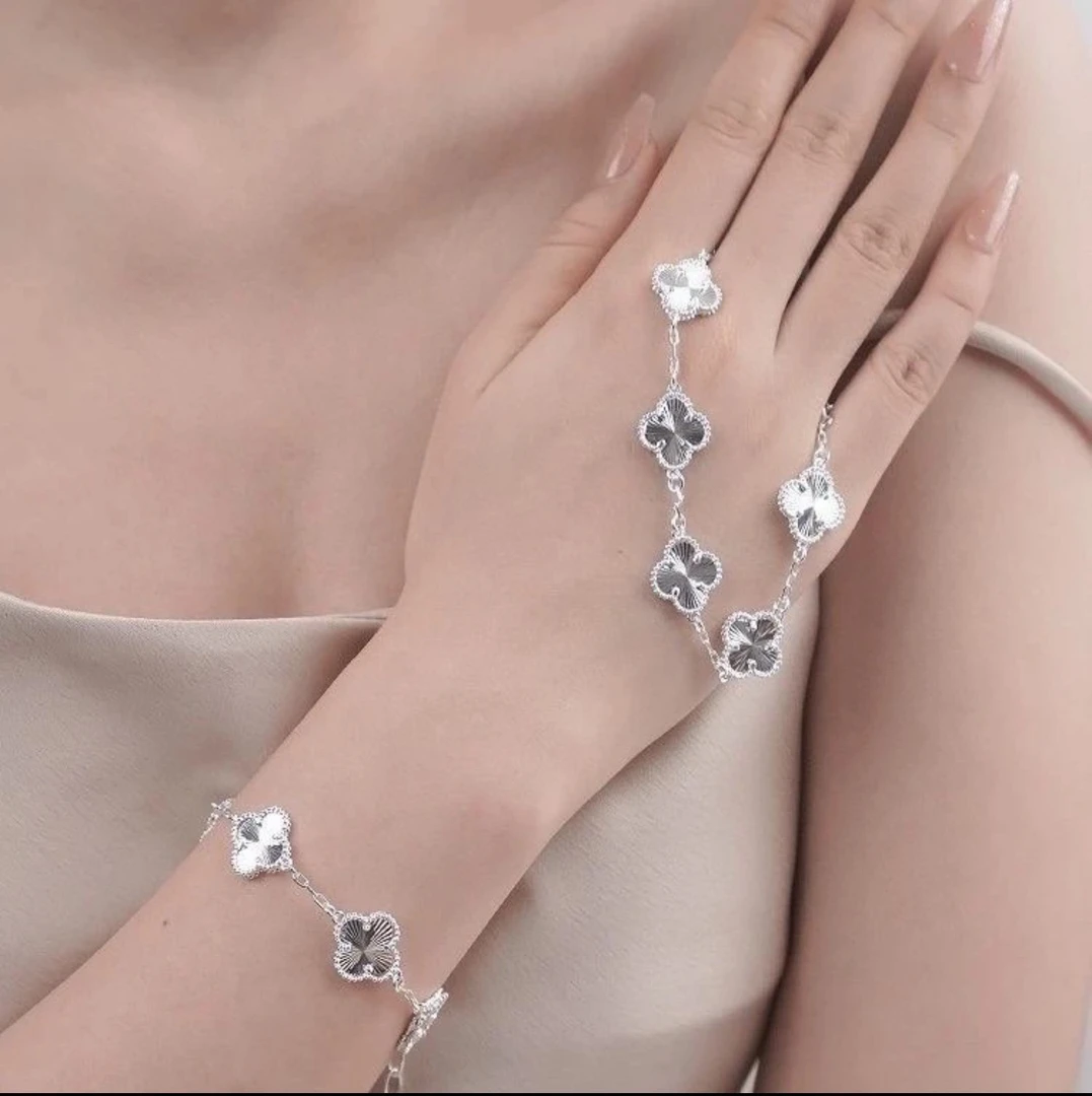 足银手链 足银990 镭射韩版ins四叶草个性时尚百搭轻奢手链送闺蜜