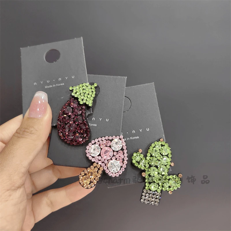 韩国施家钻水钻仙人掌水钻发夹气质边夹发卡独特刘海侧边夹碎发夹