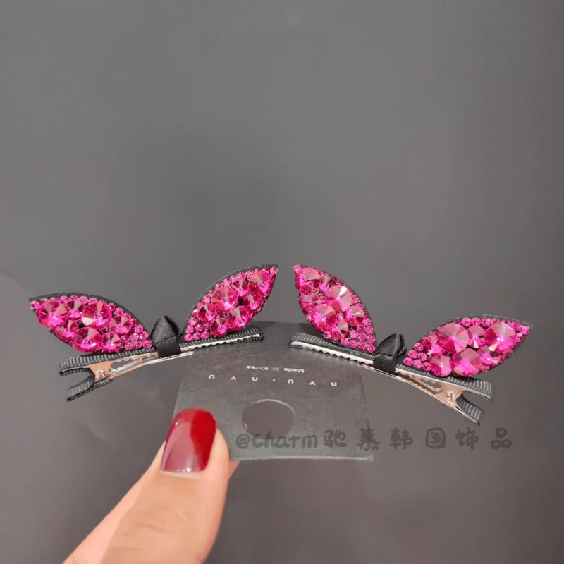韩国施家水晶卡通鸭嘴夹兔耳朵鸭夹高档女生猫耳朵发夹刘海夹侧边
