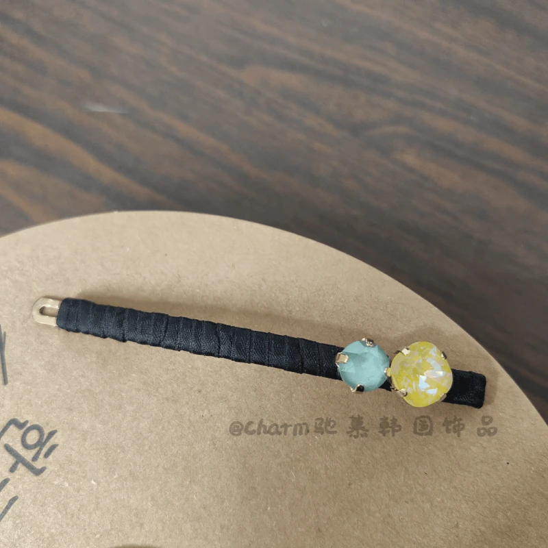 韩国施家水晶一字夹轻奢发夹手工镶钻侧边夹百搭发卡高档缠布顶夹