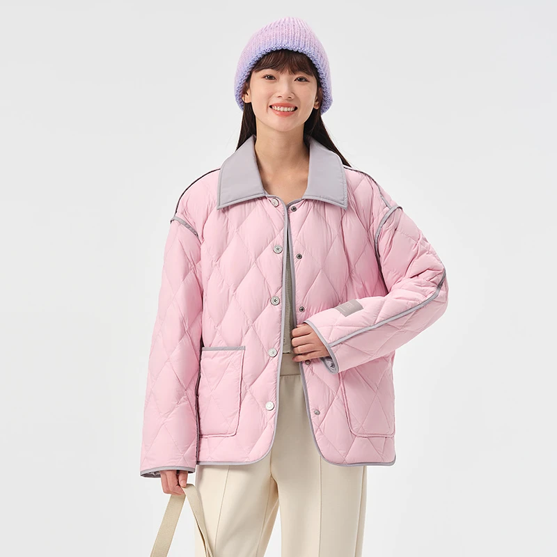 【达人主链接】坦博尔羽绒服女短款菱格翻领秋冬外套TB233322