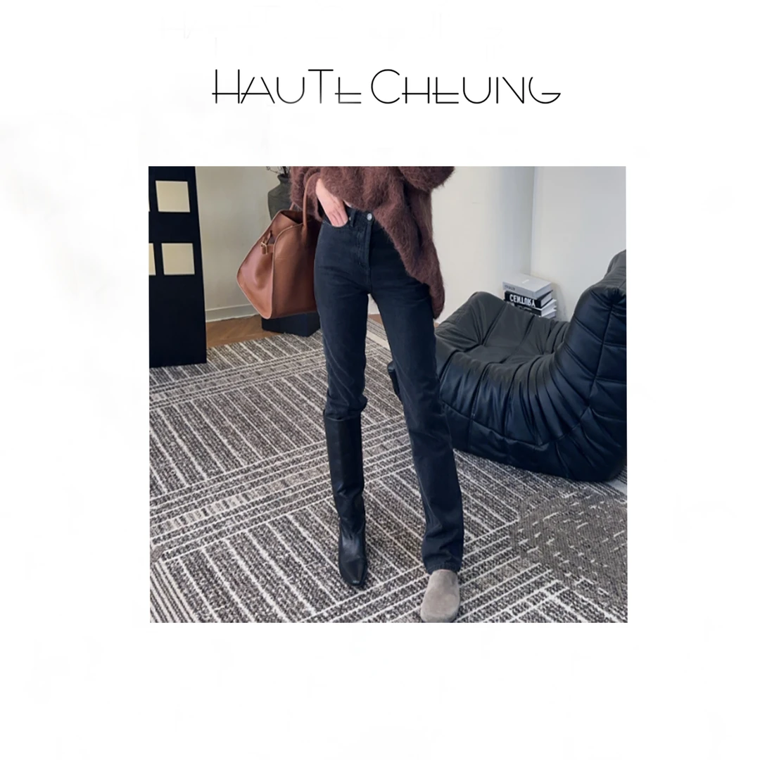 抓绒 重工碳黑洗水 无弹小直筒 上身遮肉显瘦  爆款牛仔裤  B126A