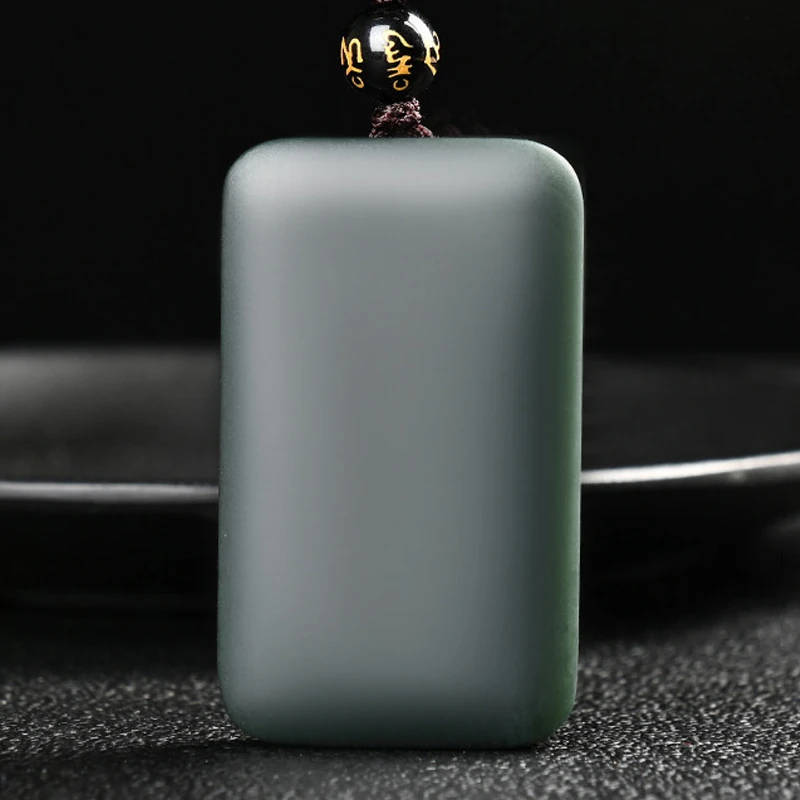 和田玉无事牌吊坠青玉细料男女士款面包牌项链新疆玉石平安无字牌