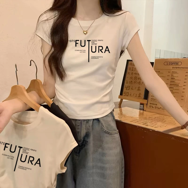 不规则短款短袖t恤女夏季2025新款设计感修身小个子正肩体恤上衣